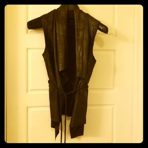 Asymmetrical Faux leather vest with string belt